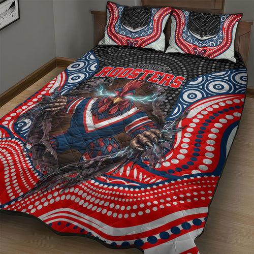 Sydney Roosters Quilt Bed Set The Scream of Lightning Eyes - Indigenous Dot Ripping Effect