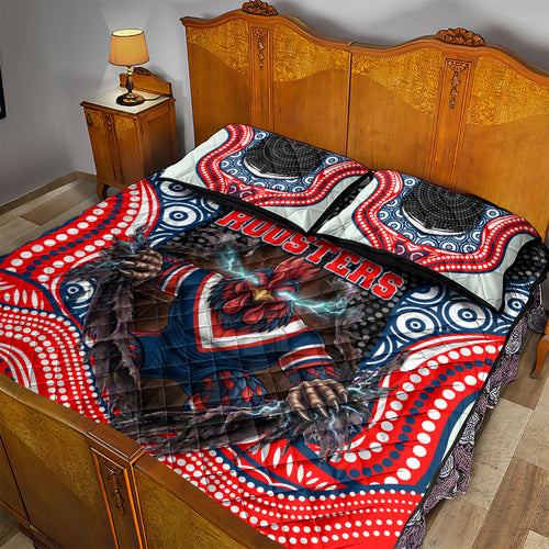 Sydney Roosters Quilt Bed Set The Scream of Lightning Eyes - Indigenous Dot Ripping Effect