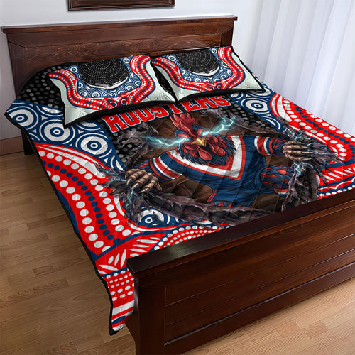 Sydney Roosters Quilt Bed Set The Scream of Lightning Eyes - Indigenous Dot Ripping Effect