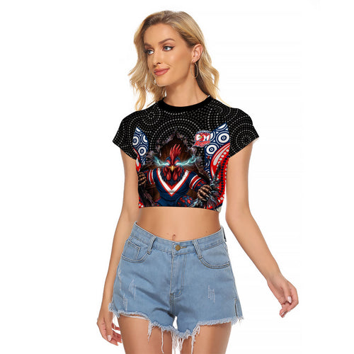 Sydney Roosters Raglan Cropped T Shirt The Scream of Lightning Eyes - Indigenous Dot Ripping Effect