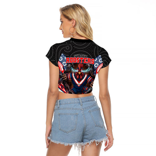 Sydney Roosters Raglan Cropped T Shirt The Scream of Lightning Eyes - Indigenous Dot Ripping Effect