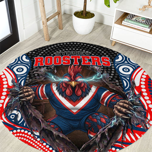 Sydney Roosters Round Carpet The Scream of Lightning Eyes - Indigenous Dot Ripping Effect