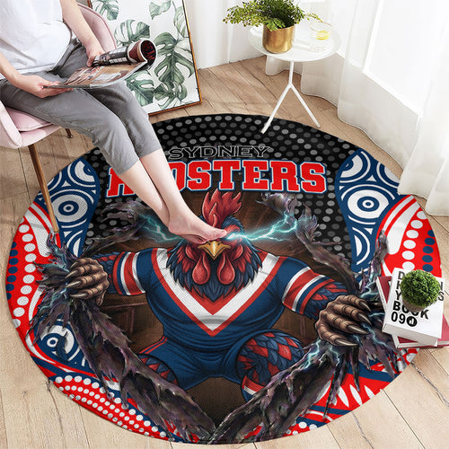 Sydney Roosters Round Carpet The Scream of Lightning Eyes - Indigenous Dot Ripping Effect