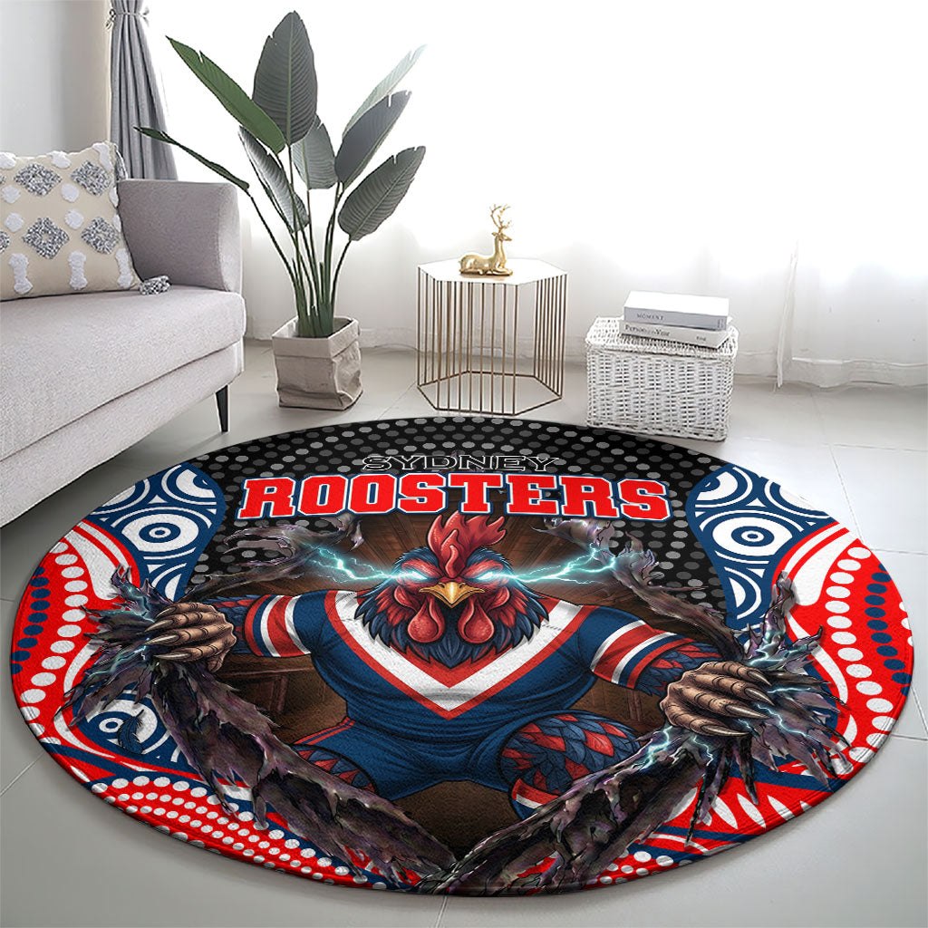 Sydney Roosters Round Carpet The Scream of Lightning Eyes - Indigenous Dot Ripping Effect