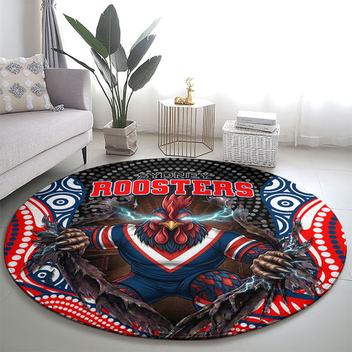 Sydney Roosters Round Carpet The Scream of Lightning Eyes - Indigenous Dot Ripping Effect