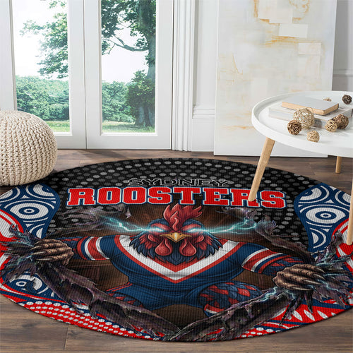 Sydney Roosters Round Carpet The Scream of Lightning Eyes - Indigenous Dot Ripping Effect