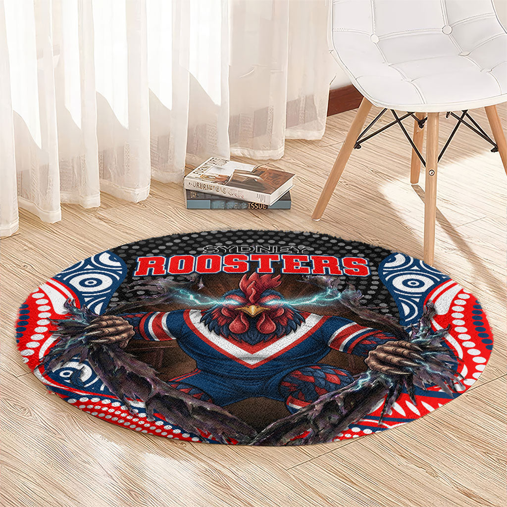 Sydney Roosters Round Carpet The Scream of Lightning Eyes - Indigenous Dot Ripping Effect