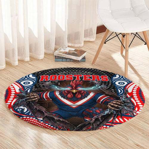 Sydney Roosters Round Carpet The Scream of Lightning Eyes - Indigenous Dot Ripping Effect