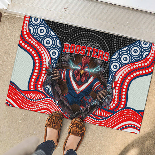 Sydney Roosters Rubber Doormat The Scream of Lightning Eyes - Indigenous Dot Ripping Effect
