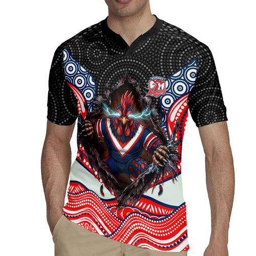 Sydney Roosters Rugby Jersey The Scream of Lightning Eyes - Indigenous Dot Ripping Effect