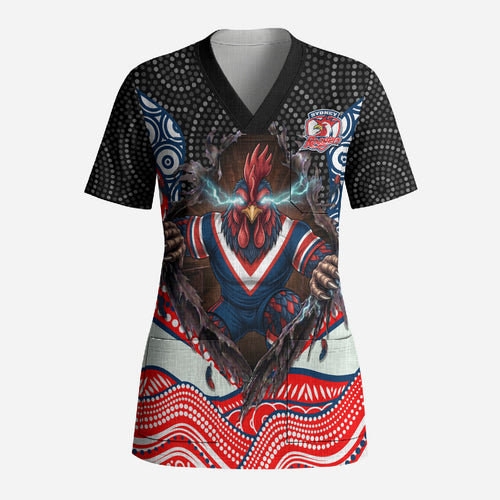 Sydney Roosters Scrub Top The Scream of Lightning Eyes - Indigenous Dot Ripping Effect