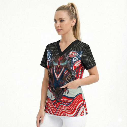 Sydney Roosters Scrub Top The Scream of Lightning Eyes - Indigenous Dot Ripping Effect