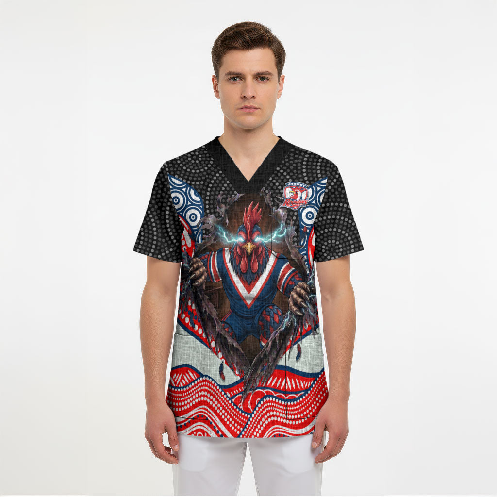 Sydney Roosters Scrub Top The Scream of Lightning Eyes - Indigenous Dot Ripping Effect