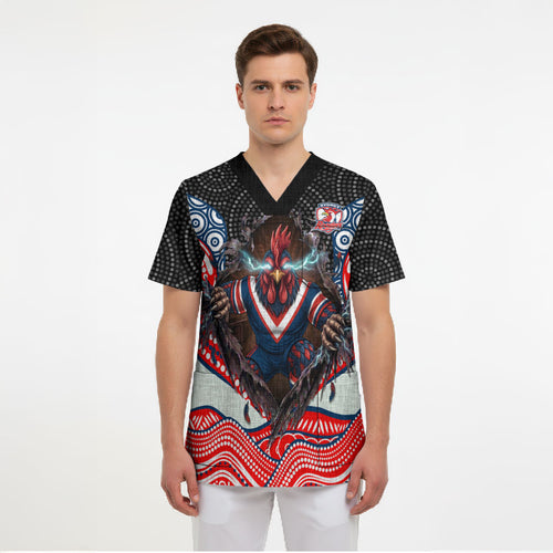 Sydney Roosters Scrub Top The Scream of Lightning Eyes - Indigenous Dot Ripping Effect
