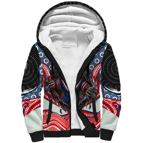 Sydney Roosters Sherpa Hoodie The Scream of Lightning Eyes - Indigenous Dot Ripping Effect