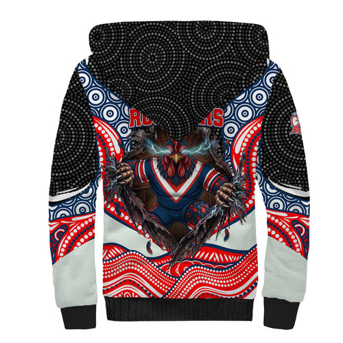 Sydney Roosters Sherpa Hoodie The Scream of Lightning Eyes - Indigenous Dot Ripping Effect