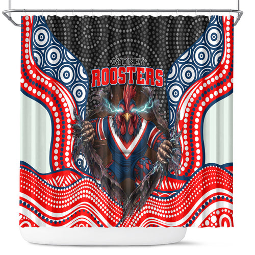 Sydney Roosters Shower Curtain The Scream of Lightning Eyes - Indigenous Dot Ripping Effect