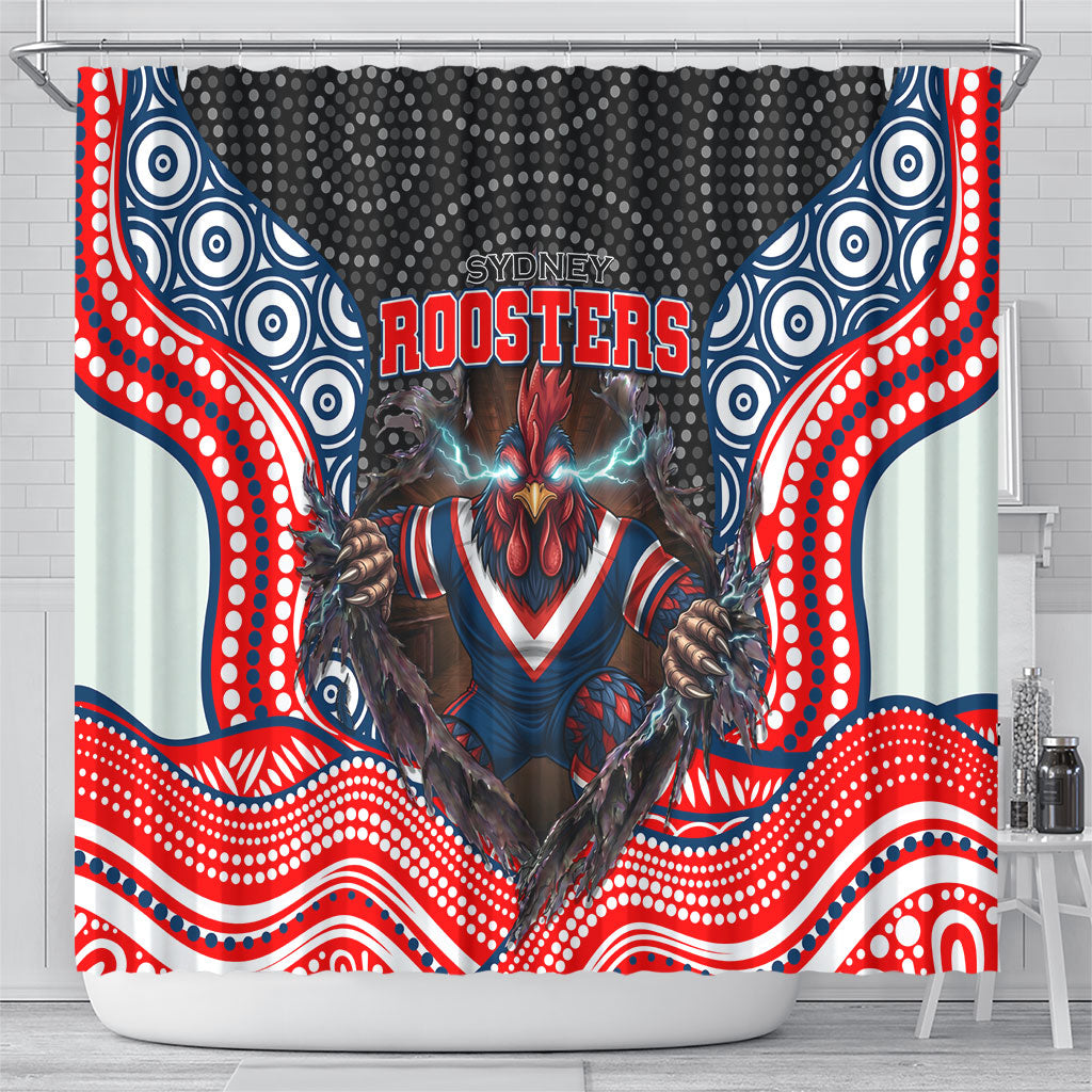 Sydney Roosters Shower Curtain The Scream of Lightning Eyes - Indigenous Dot Ripping Effect