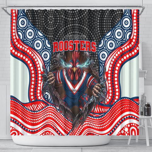 Sydney Roosters Shower Curtain The Scream of Lightning Eyes - Indigenous Dot Ripping Effect
