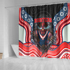 Sydney Roosters Shower Curtain The Scream of Lightning Eyes - Indigenous Dot Ripping Effect