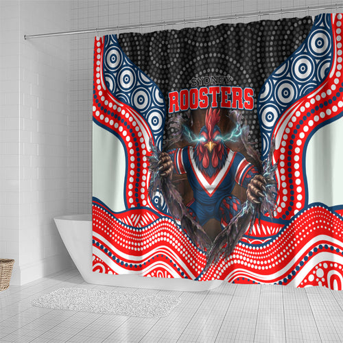 Sydney Roosters Shower Curtain The Scream of Lightning Eyes - Indigenous Dot Ripping Effect
