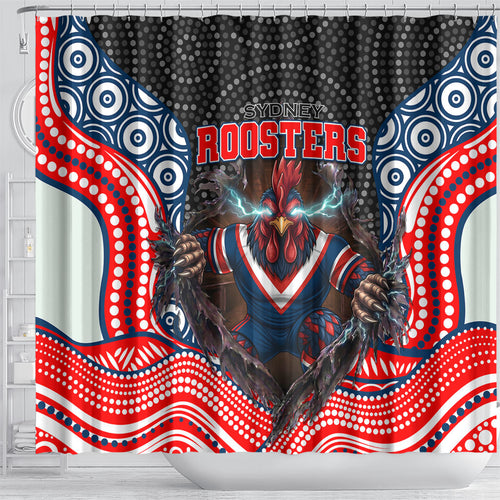 Sydney Roosters Shower Curtain The Scream of Lightning Eyes - Indigenous Dot Ripping Effect