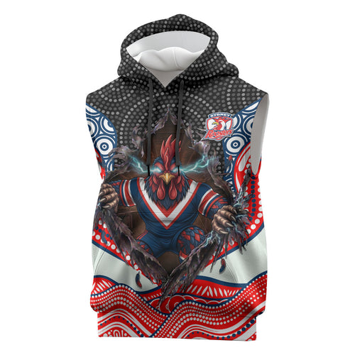 Sydney Roosters Sleeveless Hoodie The Scream of Lightning Eyes - Indigenous Dot Ripping Effect