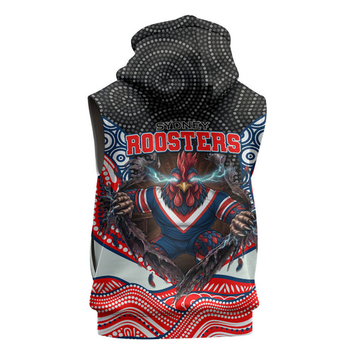 Sydney Roosters Sleeveless Hoodie The Scream of Lightning Eyes - Indigenous Dot Ripping Effect