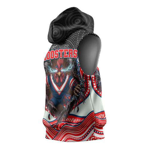 Sydney Roosters Sleeveless Hoodie The Scream of Lightning Eyes - Indigenous Dot Ripping Effect