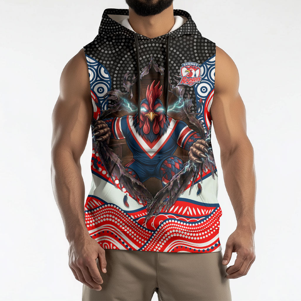 Sydney Roosters Sleeveless Hoodie The Scream of Lightning Eyes - Indigenous Dot Ripping Effect