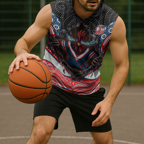 Sydney Roosters Sleeveless Hoodie The Scream of Lightning Eyes - Indigenous Dot Ripping Effect