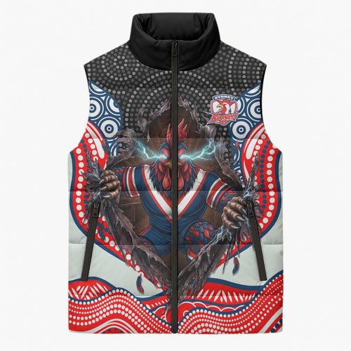 Sydney Roosters Sleeveless Puffer Jacket The Scream of Lightning Eyes - Indigenous Dot Ripping Effect
