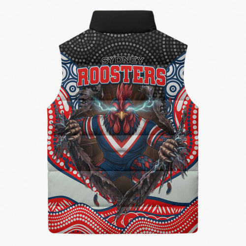 Sydney Roosters Sleeveless Puffer Jacket The Scream of Lightning Eyes - Indigenous Dot Ripping Effect