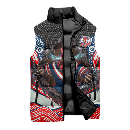 Sydney Roosters Sleeveless Puffer Jacket The Scream of Lightning Eyes - Indigenous Dot Ripping Effect