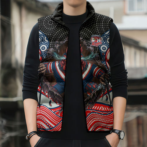 Sydney Roosters Sleeveless Puffer Jacket The Scream of Lightning Eyes - Indigenous Dot Ripping Effect