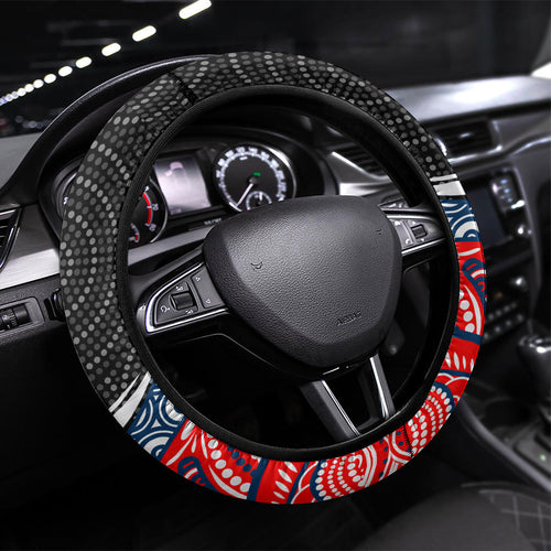 Sydney Roosters Steering Wheel Cover The Scream of Lightning Eyes - Indigenous Dot Ripping Effect