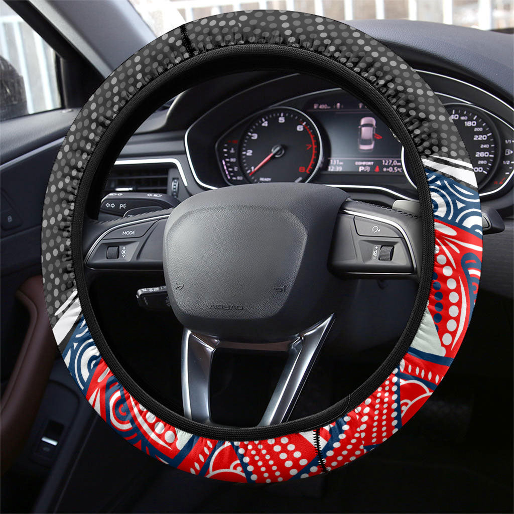 Sydney Roosters Steering Wheel Cover The Scream of Lightning Eyes - Indigenous Dot Ripping Effect