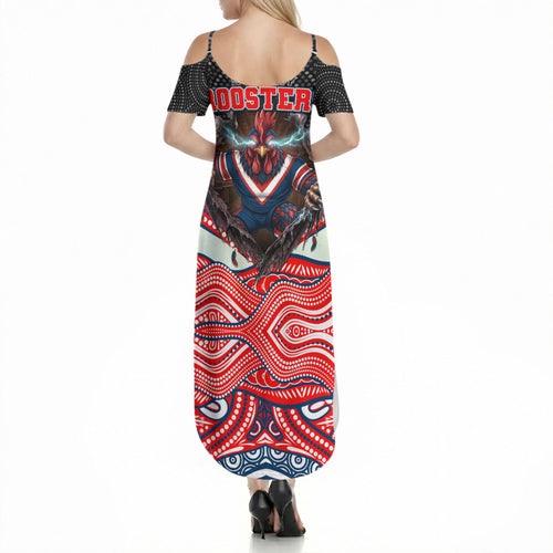 Sydney Roosters Summer Maxi Dress The Scream of Lightning Eyes - Indigenous Dot Ripping Effect