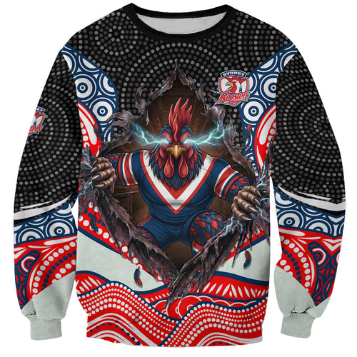Sydney Roosters Sweatshirt The Scream of Lightning Eyes - Indigenous Dot Ripping Effect