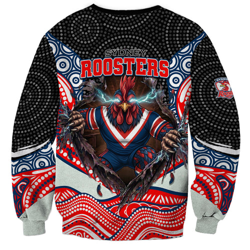 Sydney Roosters Sweatshirt The Scream of Lightning Eyes - Indigenous Dot Ripping Effect