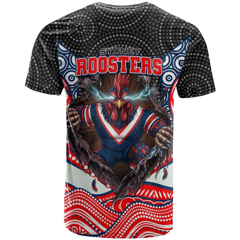 Sydney Roosters T Shirt The Scream of Lightning Eyes - Indigenous Dot Ripping Effect