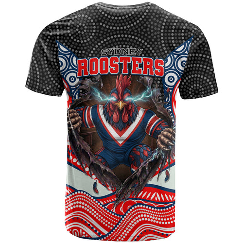 Sydney Roosters T Shirt The Scream of Lightning Eyes - Indigenous Dot Ripping Effect