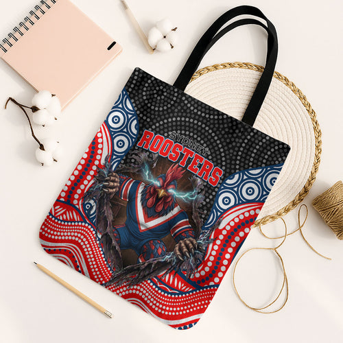 Sydney Roosters Tote Bag The Scream of Lightning Eyes - Indigenous Dot Ripping Effect