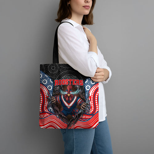 Sydney Roosters Tote Bag The Scream of Lightning Eyes - Indigenous Dot Ripping Effect
