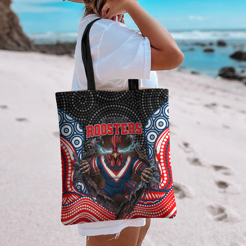 Sydney Roosters Tote Bag The Scream of Lightning Eyes - Indigenous Dot Ripping Effect