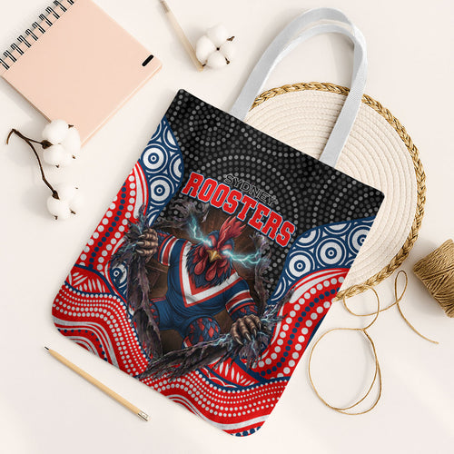 Sydney Roosters Tote Bag The Scream of Lightning Eyes - Indigenous Dot Ripping Effect