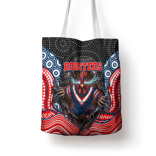 Sydney Roosters Tote Bag The Scream of Lightning Eyes - Indigenous Dot Ripping Effect