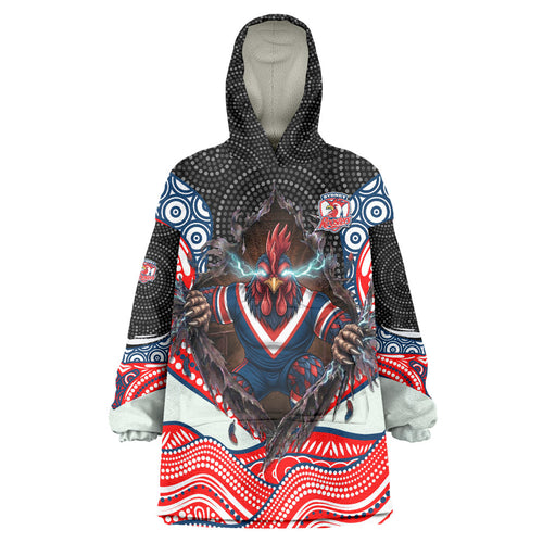 Sydney Roosters Wearable Blanket Hoodie The Scream of Lightning Eyes - Indigenous Dot Ripping Effect