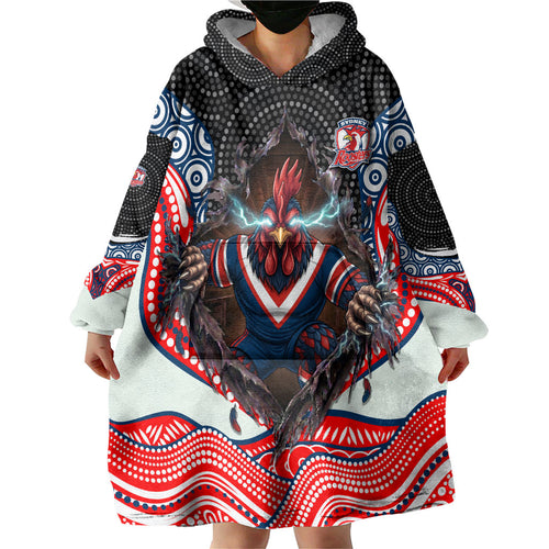 Sydney Roosters Wearable Blanket Hoodie The Scream of Lightning Eyes - Indigenous Dot Ripping Effect