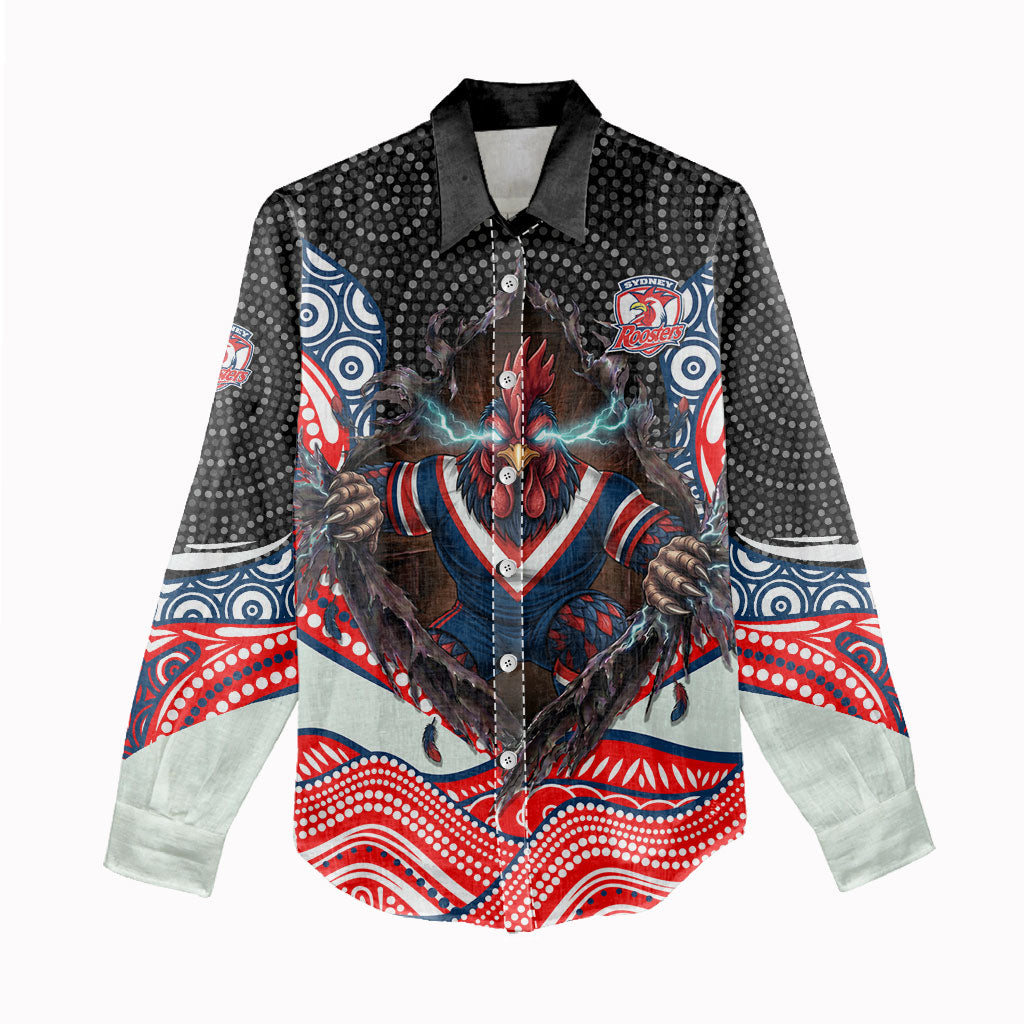 Sydney Roosters Women Casual Shirt The Scream of Lightning Eyes - Indigenous Dot Ripping Effect